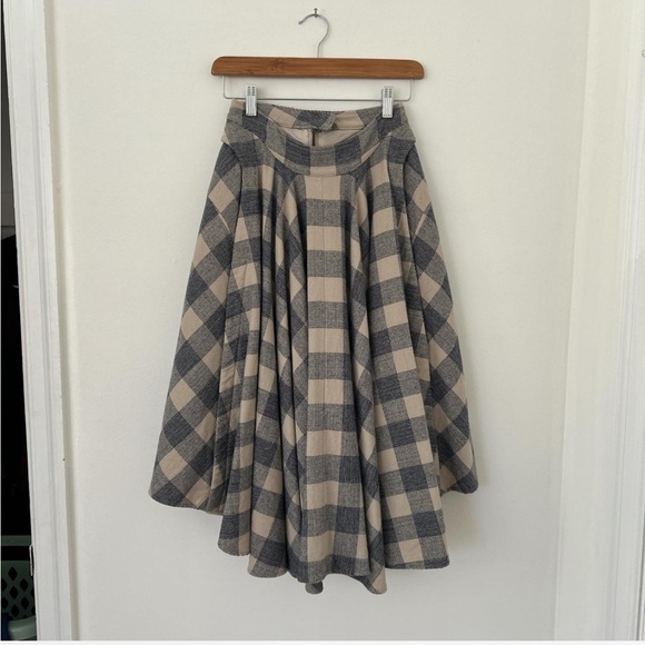 handmade Dresses & Skirts - Asymmetrical Pendleton plaid Midi Skirt in Beige and Gray